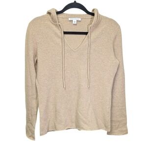 Banana Republic Small Tan Merino Wool Soft Rabbit Hair Hooded Sweater Cozy Chic